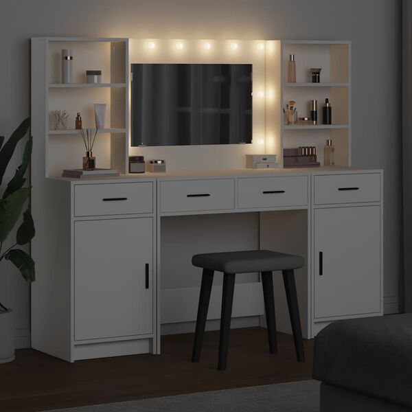 vidaXL Set da tavolo da trucco con LED 3 pcs Bianco Legno multistrato