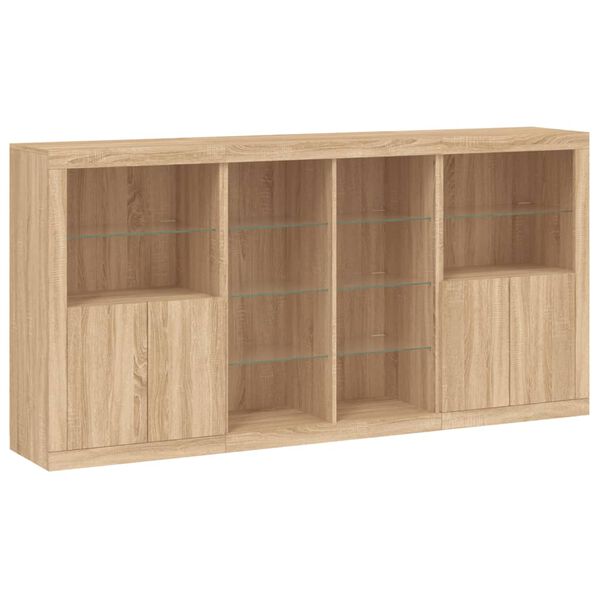 vidaXL Credenza con Luci LED Rovere Sonoma 202x37x100 cm