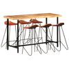 vidaXL Set da Bar 7 pz in Legno Massello e Vera Pelle