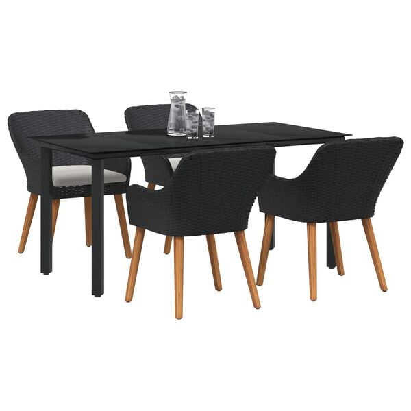 vidaXL Set da Pranzo per Giardino con cuscino 5 pcs Nero polyrattan