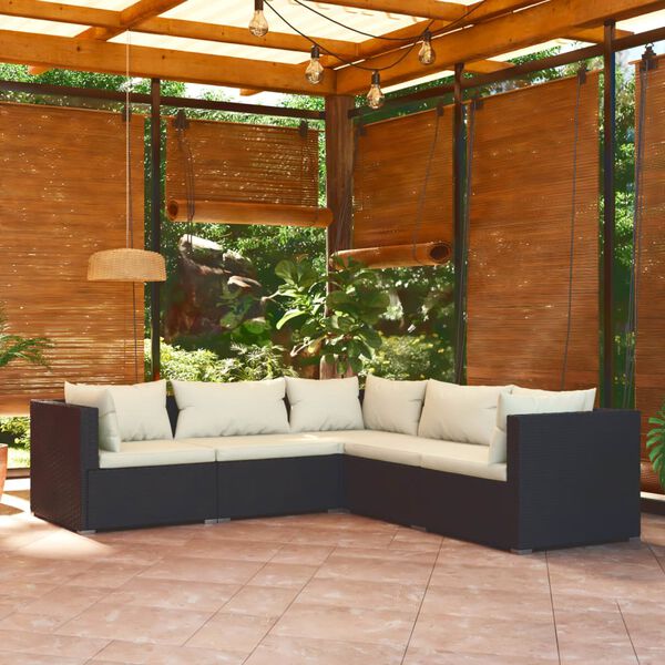 vidaXL Set Divani da Giardino con Cuscini 5 pz in Polyrattan Nero