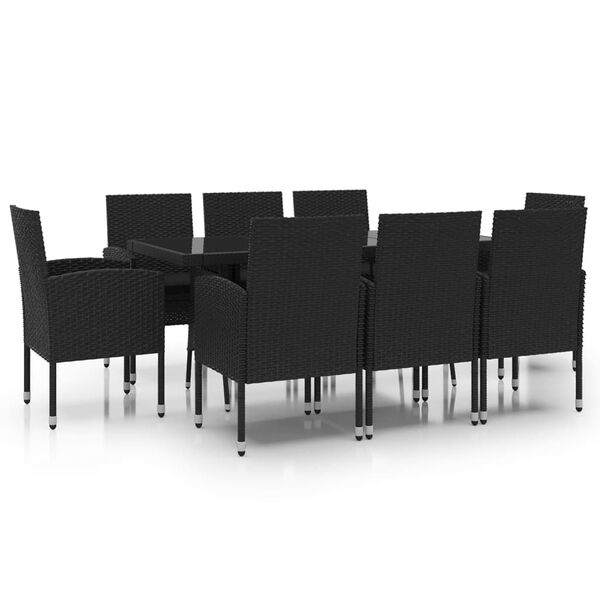 vidaXL Set da Pranzo da Giardino 9 pz in Polyrattan Nero