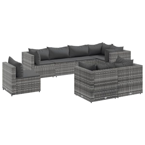 vidaXL Set Divani da Giardino 8 pz con Cuscini in Polyrattan Grigio