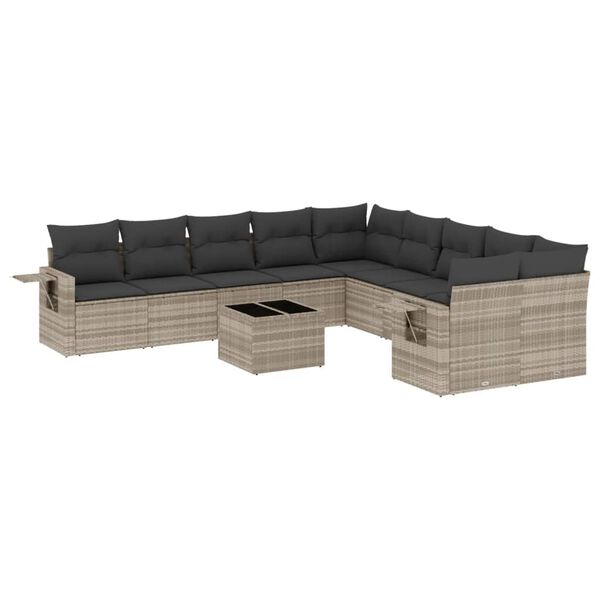 vidaXL Set Divani da Giardino 11 pz con Cuscini in Polyrattan Grigio