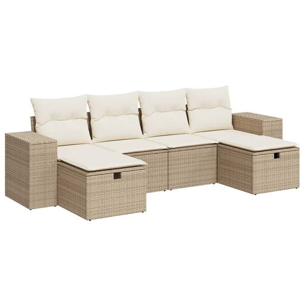 vidaXL Set Divano da Giardino 6 pz con Cuscini Beige in Polyrattan