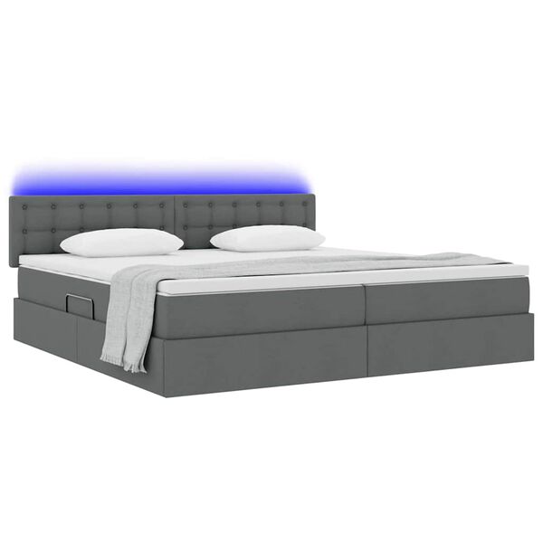 vidaXL Letto con contenitore e LED Grigio scuro 200 x 200 cm Tessuto