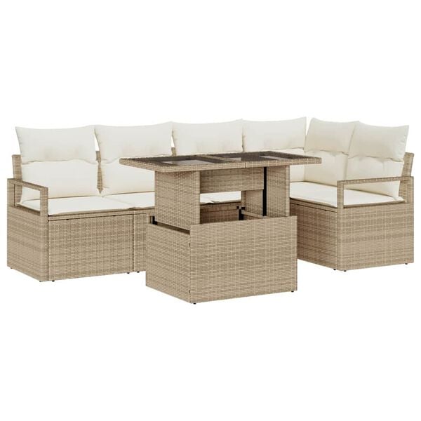 vidaXL Set Divano da Giardino 6 pcs Beige e Crema polyrattan