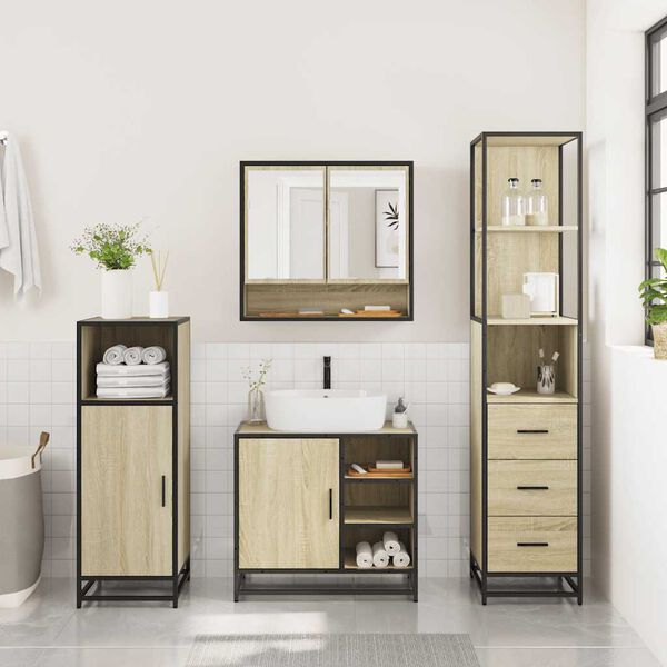 vidaXL Set Mobili da Bagno 3 pz Rovere Sonoma in Legno Multistrato