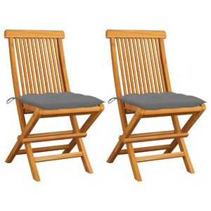 vidaXL Sedie Pieghevoli con Cuscini Grigi 2 pz in Massello di Teak