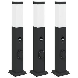 vidaXL Lampioni a paletto con sensore e presa 3 pz 50 cm neri IP44