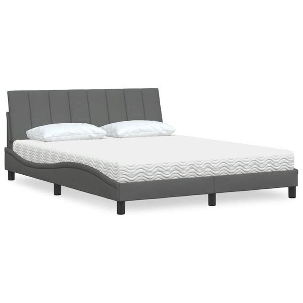vidaXL Letto con Materasso Hanko Grigio Scuro 160x200 cm Tessuto