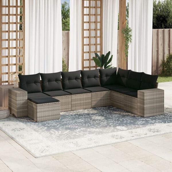 vidaXL Set Divano da Giardino 8pz con Cuscini Grigio Chiaro Polyrattan