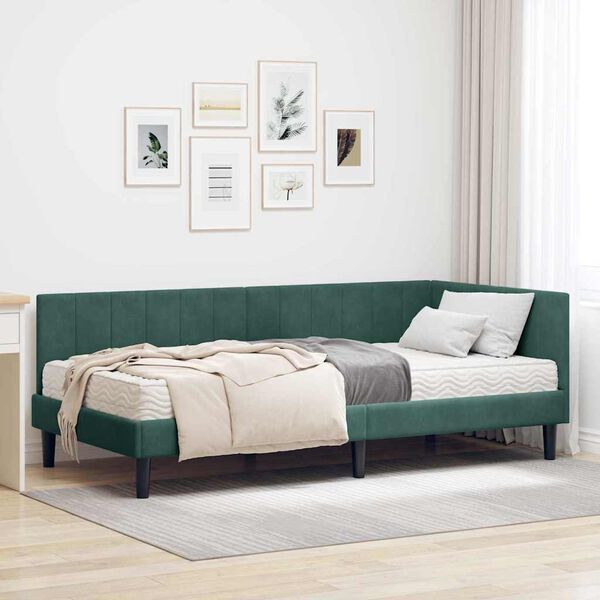 vidaXL Struttura Letto Angolare con Materasso 2 pcs Verde Velluto
