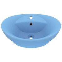 vidaXL Lavabo con Troppopieno Ovale Azzurro Opaco 58,5x39 cm Ceramica