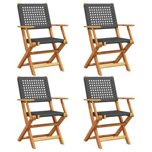 vidaXL Sedie pieghevoli, 4 pezzi, in polyrattan nero e legno massello