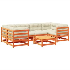 vidaXL Set Divani Giardino 7 pz con Cuscini Marrone Cera Massello Pino