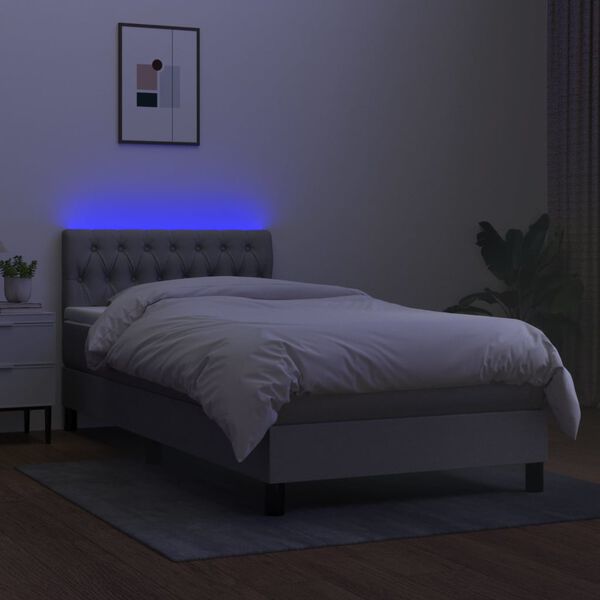 vidaXL Letto a Molle Materasso e LED Grigio Chiaro 100x200 cm Tessuto