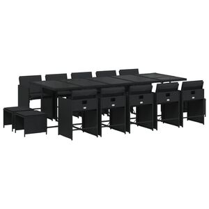 vidaXL Set da Pranzo da Giardino 15 pz con Cuscini Nero in Polyrattan