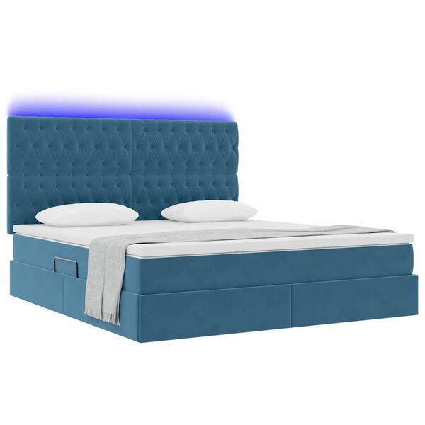 vidaXL Letto con contenitore e LED Blu Scuro 160 x 200 cm Velluto