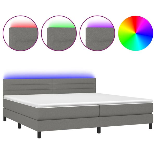 vidaXL Letto a Molle Materasso e LED Grigio Scuro 200x200cm in Tessuto