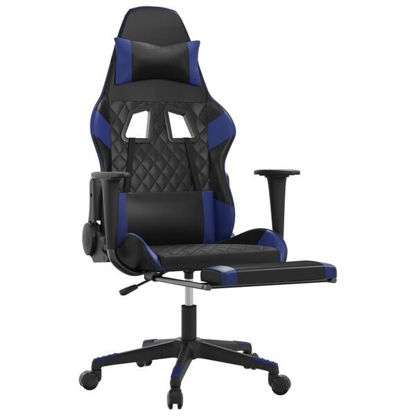 vidaXL Sedia da Gaming Massaggiante Poggiapiedi Nero e Blu Similpelle