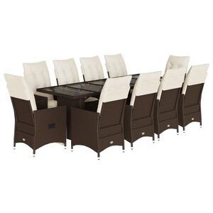 vidaXL Set Bistr&ograve; da Giardino 11 pz con Cuscini in Polyrattan Marrone