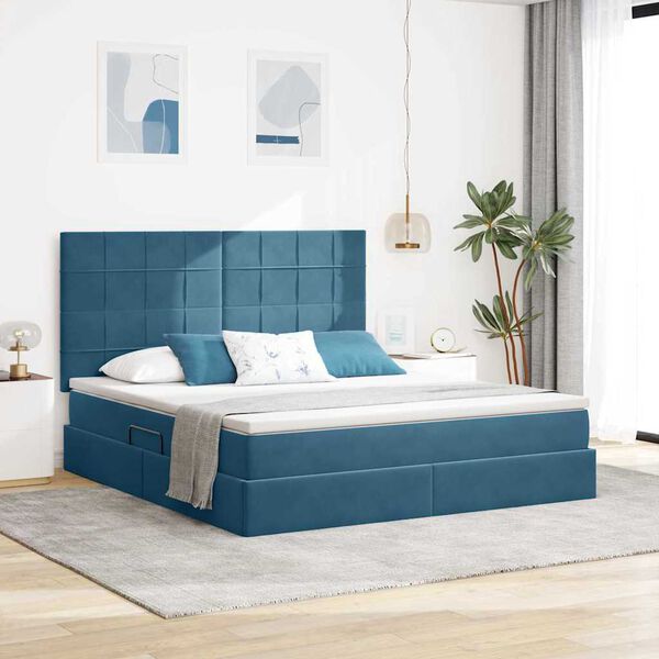 vidaXL Letto con contenitore e LED Blu Scuro 180 x 200 cm Velluto