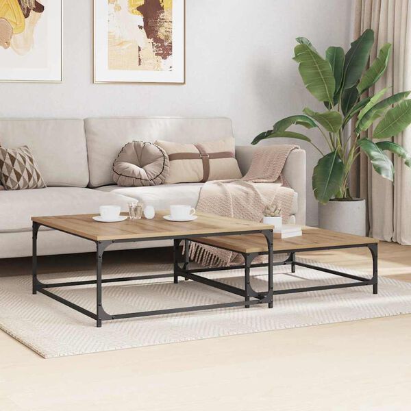 vidaXL Tavolino da salotto 2 pcs Rovere artigianale Legno multistrato