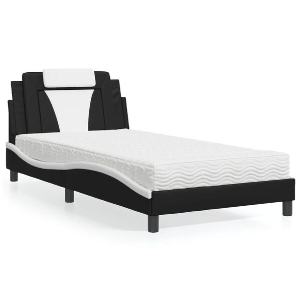 vidaXL Letto Viana con Materasso Nero e Bianco 100x200 cm in Similpelle