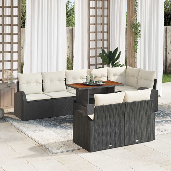 vidaXL Set Divano da Giardino con archiviazione 9 pcs Nero Poly Rattan