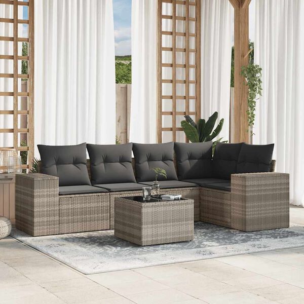 vidaXL Set Divano da Giardino 6pz con Cuscini Grigio Chiaro Polyrattan