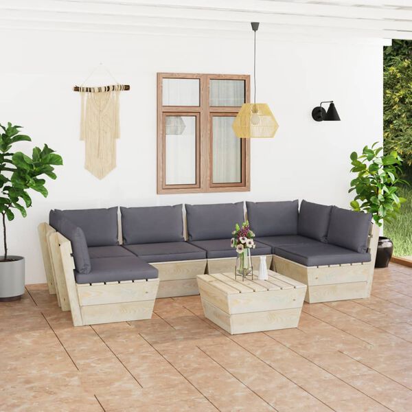 vidaXL Set Divani da Giardino su Pallet 7 pz con Cuscini Legno Abete