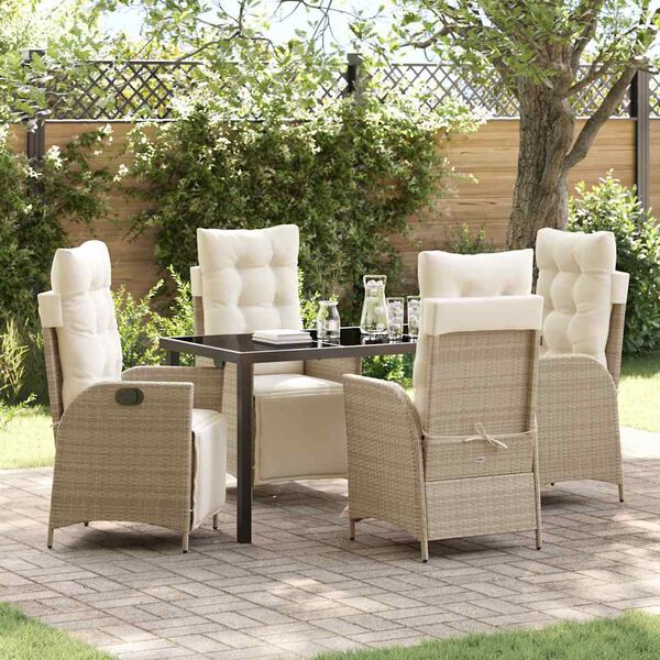 vidaXL Set da Pranzo per Giardino con cuscino 5 pcs Beige polyrattan