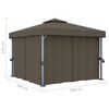 vidaXL Gazebo con Tende e Stringa di Luci LED 3x3 m Grigio Talpa