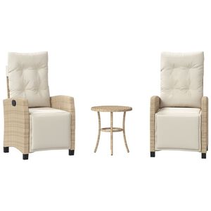 vidaXL Set da Bistr&ograve; 3 pz con Cuscini Beige in Polyrattan