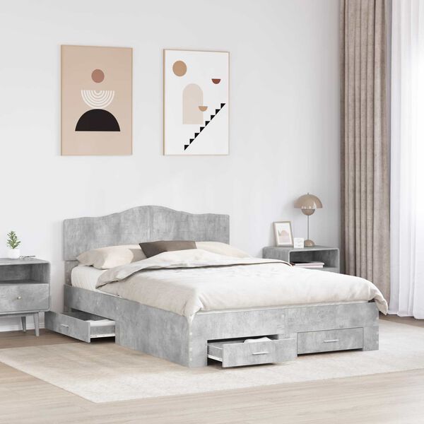 vidaXL Struttura del letto con testiera Grigio cemento 140 x 190 cm