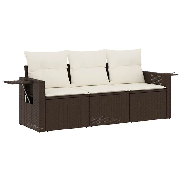 vidaXL Set Divano da Giardino 3 pz con Cuscini Marrone in Polyrattan