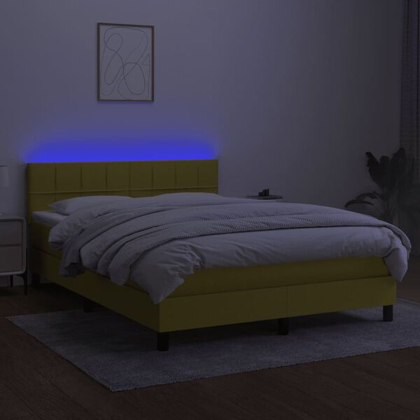 vidaXL Letto a Molle con Materasso e LED Verde 140x190 cm in Tessuto