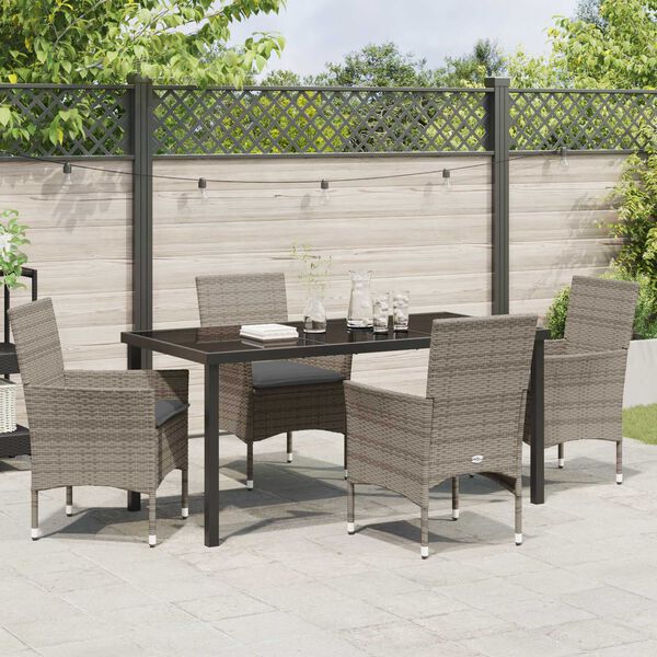 vidaXL Set da Pranzo per Giardino con cuscino 5 pcs Grigio polyrattan