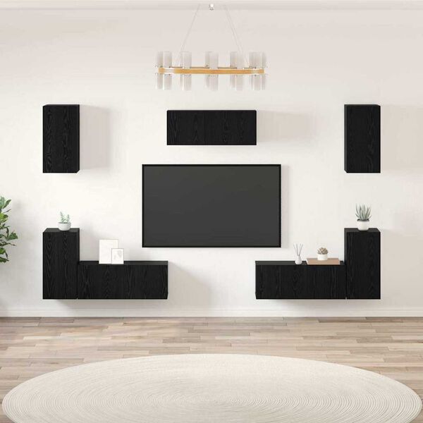 vidaXL Set mobile TV 7 pcs Rovere Nero Legno multistrato