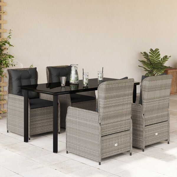 vidaXL Set Pranzo da Giardino 5pz con Cuscini Grigio Chiaro Polyrattan