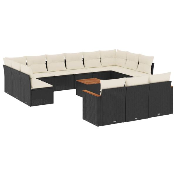 vidaXL Set Divani da Giardino 14pz con Cuscini in Polyrattan Nero