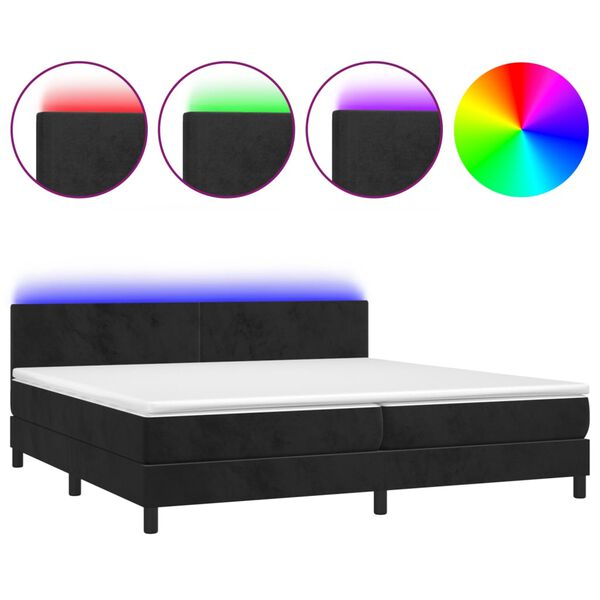 vidaXL Letto a Molle con Materasso e LED Nero 200x200 cm in Velluto