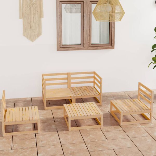 vidaXL Set Divani da Giardino 5 pz in Legno Massello di Pino