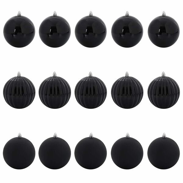 vidaXL Set di Palle di Natale 15 pcs Nero Plastica