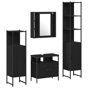 vidaXL Set di mobili per il bagno 4 pcs Rovere Nero Legno multistrato