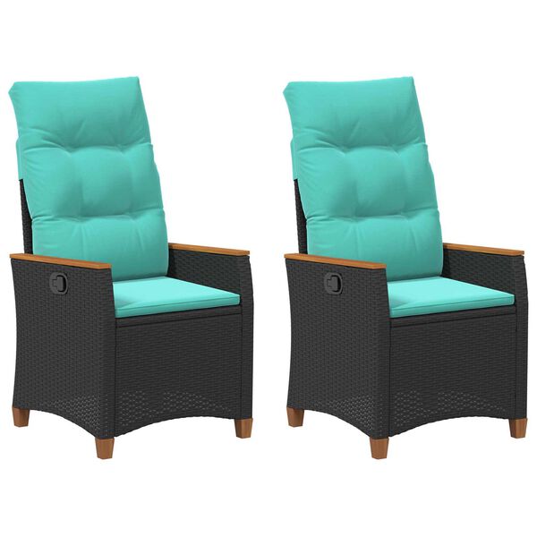 vidaXL Sedia da giardino reclinabile Nero e Turchese polyrattan