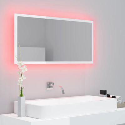 vidaXL Specchio da Bagno LED Bianco Lucido 90x8,5x37 cm in Acrilico