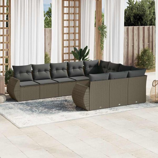 vidaXL Set Divano Giardino 10 pz con Cuscini Grigio Chiaro Polyrattan