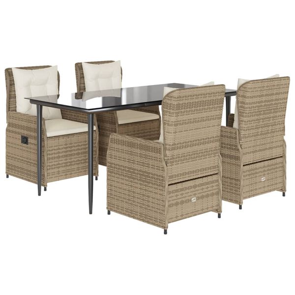 vidaXL Set da Pranzo da Giardino 5 pz con Cuscini Beige in Polyrattan